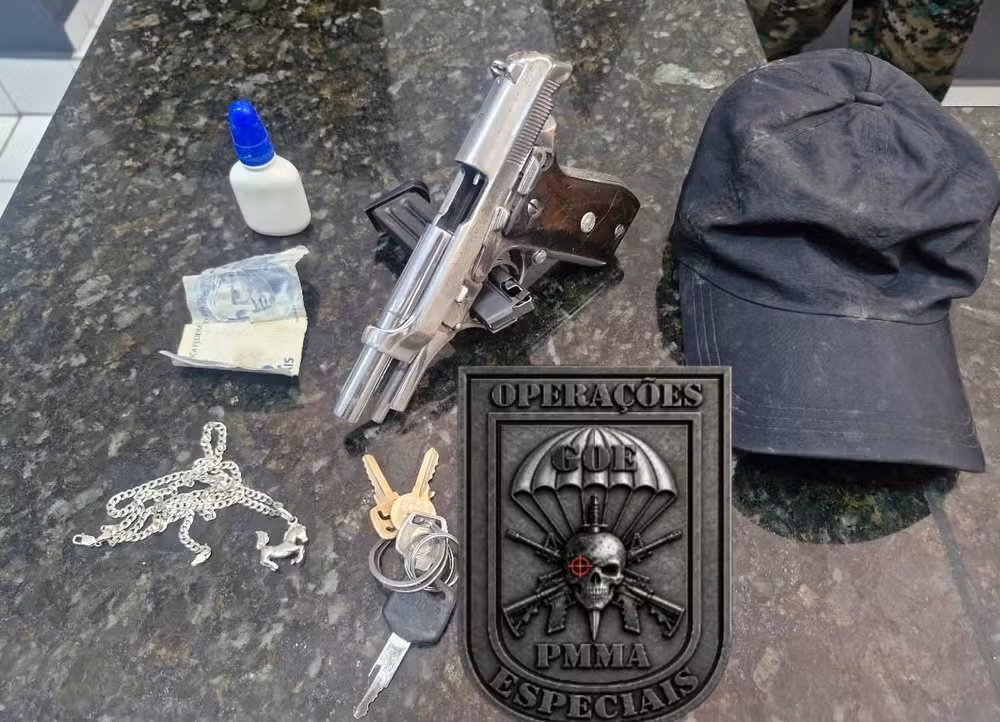 Homem é preso e adolescente apreendido com pistola calibre .765 e munições em Caxias, MA; dupla tentou fugir da polícia