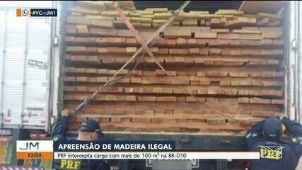 Madeira Ilegal: PRF flagra mais de 100 m³ de madeira irregular em caminhões na BR-010, Maranhão; espécie ameaçada apreendida