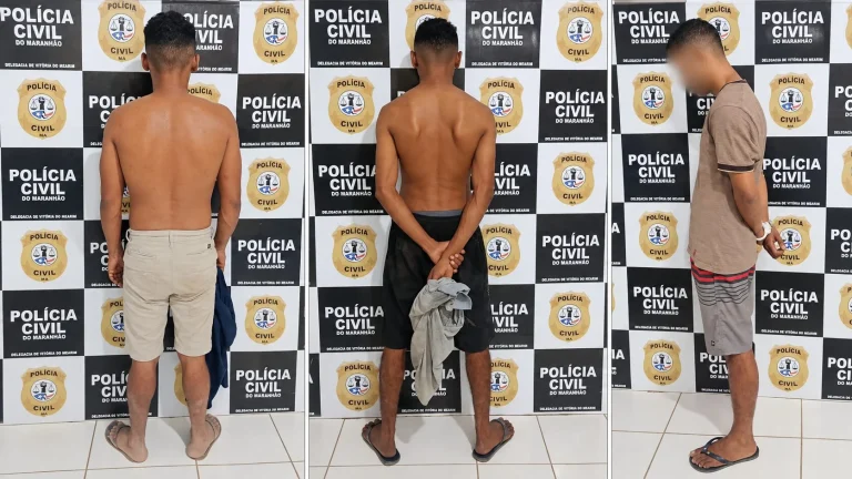 Vitória do Mearim, operação prende cinco suspeitos de homicídio e tráfico de drogas, três presos, dois adolescentes apreendidos, apreensão de munição e imagens que reforçam investigações