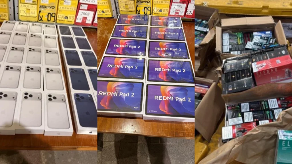 Celulares apreendidos somam R$ 1,6 milhão em operação da Receita Federal, iPhone 18 Pro Max entre eletrônicos retidos em Imperatriz e região